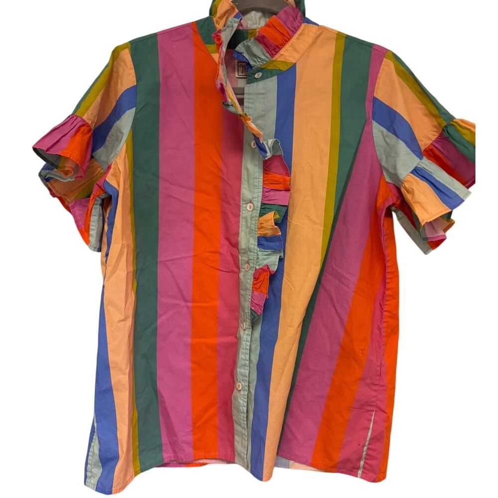 Multicolor Striped Ruffle Button-Up Blouse - Picture 2 of 5